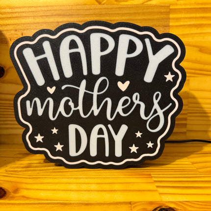 Lampe Happy Mother’s Day - Lightbox 3D LED | Design Noir, Blanc & Rose | USB