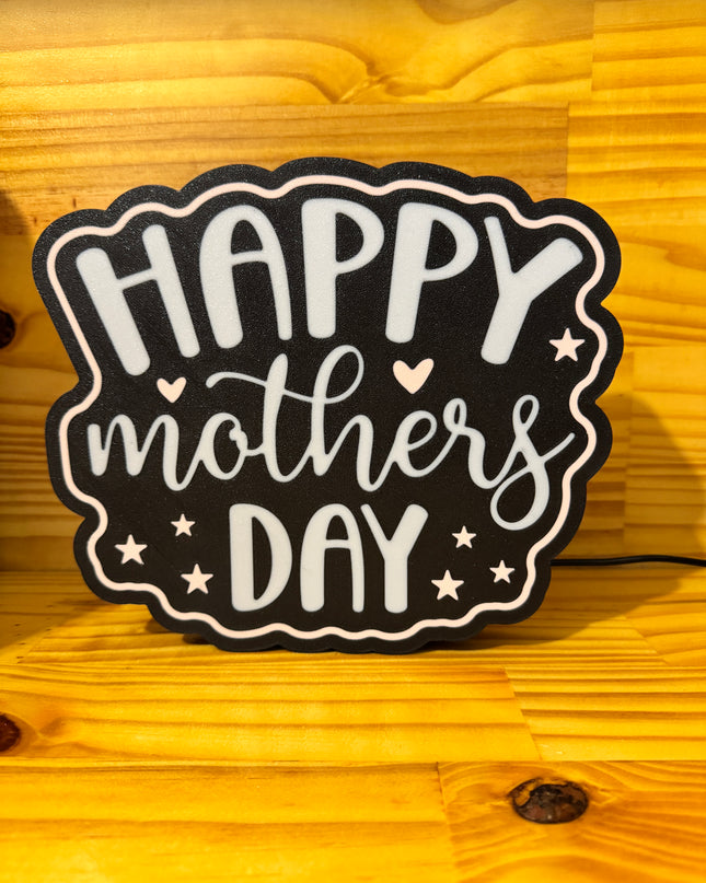 Lampe Happy Mother’s Day - Lightbox 3D LED | Design Noir, Blanc & Rose | USB