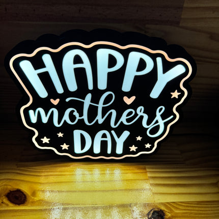 Lampe Happy Mother’s Day - Lightbox 3D LED | Design Noir, Blanc & Rose | USB