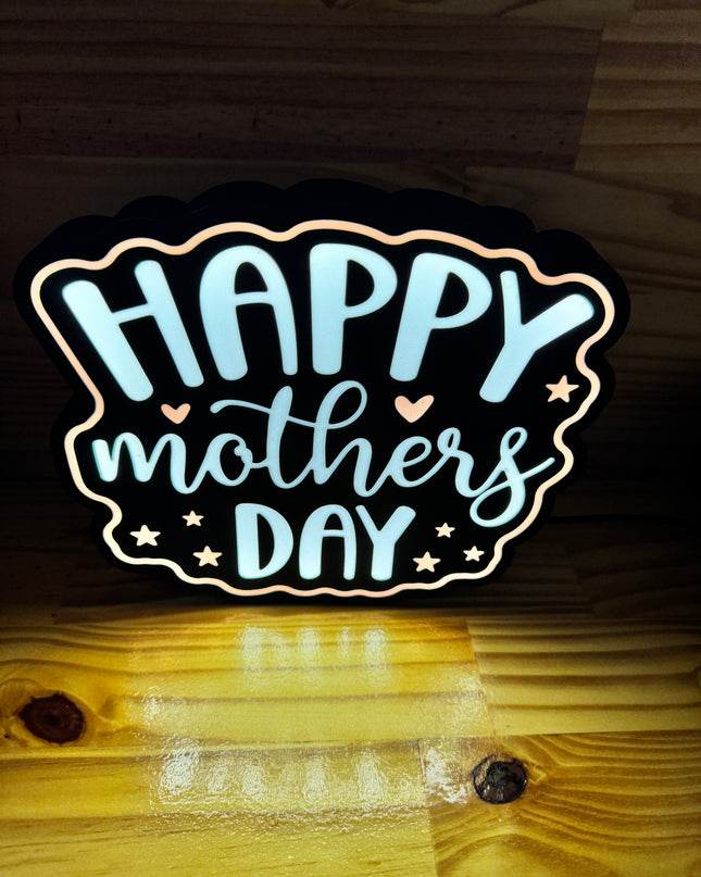 Lampe Happy Mother’s Day - Lightbox 3D LED | Design Noir, Blanc & Rose | USB