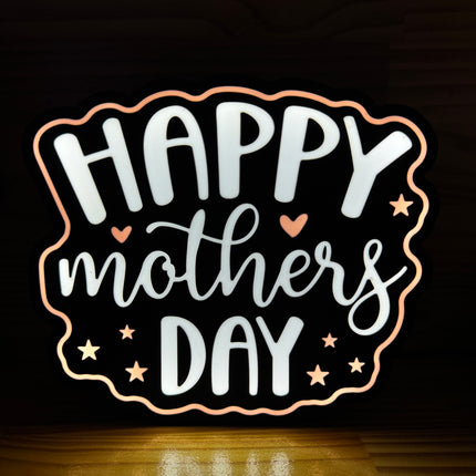 Lampe Happy Mother’s Day - Lightbox 3D LED | Design Noir, Blanc & Rose | USB