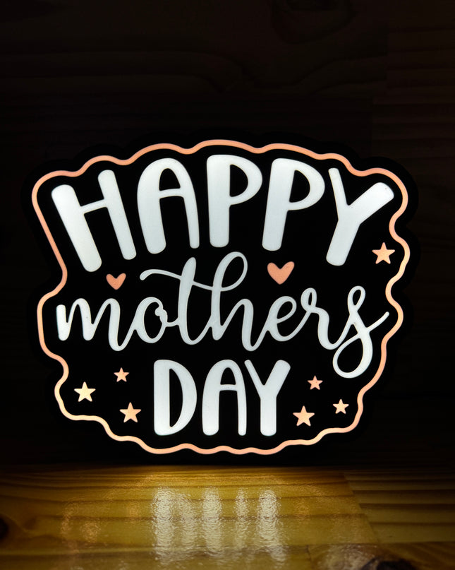 Lampe Happy Mother’s Day - Lightbox 3D LED | Design Noir, Blanc & Rose | USB