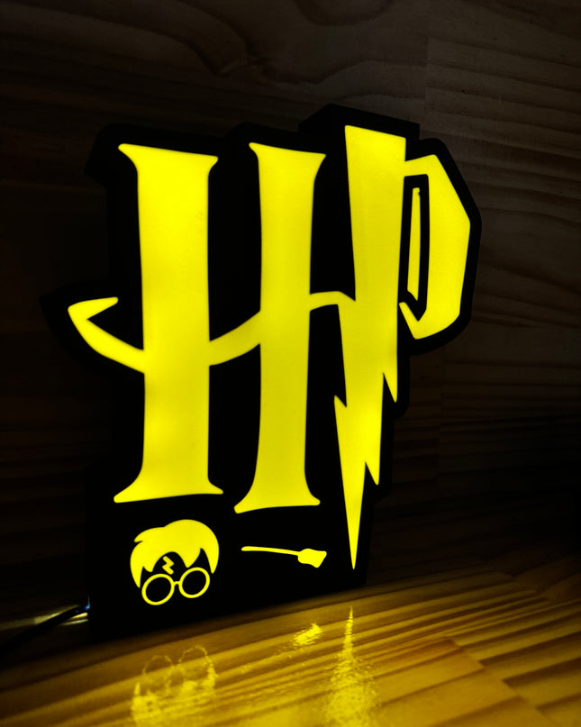 Lampe Harry Potter - Lightbox 3D LED | Design Noir & Jaune | USB