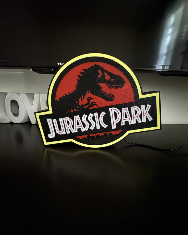 Lampe Jurassic Park - Lightbox 3D LED | Design Noir, Rouge & Jaune | USB