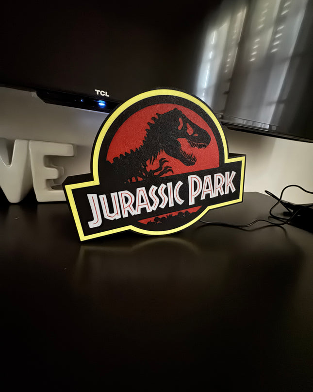 Lampe Jurassic Park - Lightbox 3D LED | Design Noir, Rouge & Jaune | USB