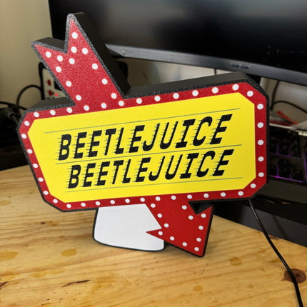 Lampe Beetlejuice - Lightbox 3D LED | Design Noir, Blanc, Rouge & Jaune | USB
