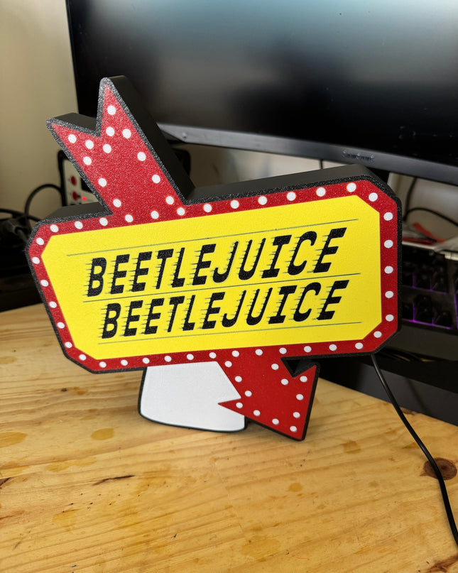 Lampe Beetlejuice - Lightbox 3D LED | Design Noir, Blanc, Rouge & Jaune | USB