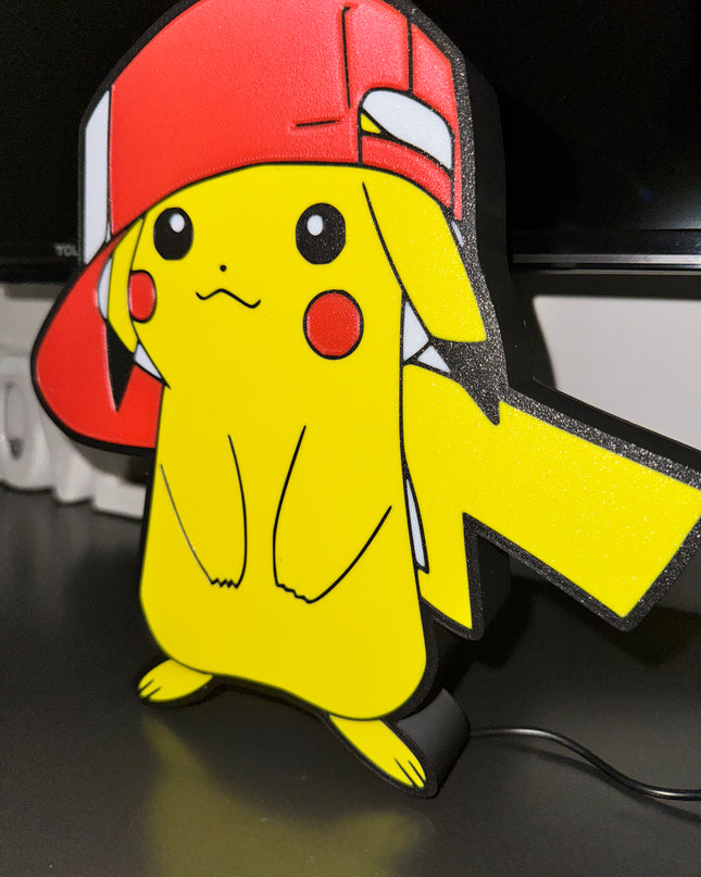 Lampe Pokémon Casquette - Lightbox 3D LED | Design Noir, Rouge, Blanc & Jaune | USB