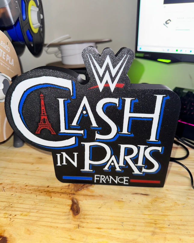 Lampe Clash in Paris - Lightbox 3D LED | Design Noir, Bleu, Blanc & Rouge | USB
