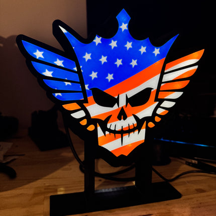 Lampe Cody Rhodes sur Pied - Lightbox 3D LED | Design Noir, Bleu, Blanc & Rouge | USB