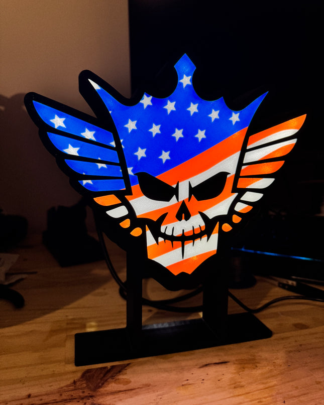 Lampe Cody Rhodes sur Pied - Lightbox 3D LED | Design Noir, Bleu, Blanc & Rouge | USB