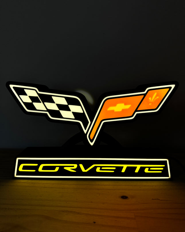 Lampe Corvette - Lightbox 3D LED | Design Noir, Rouge, Jaune & Blanc | USB