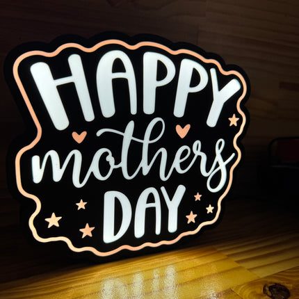Lampe Happy Mother’s Day - Lightbox 3D LED | Design Noir, Blanc & Rose | USB