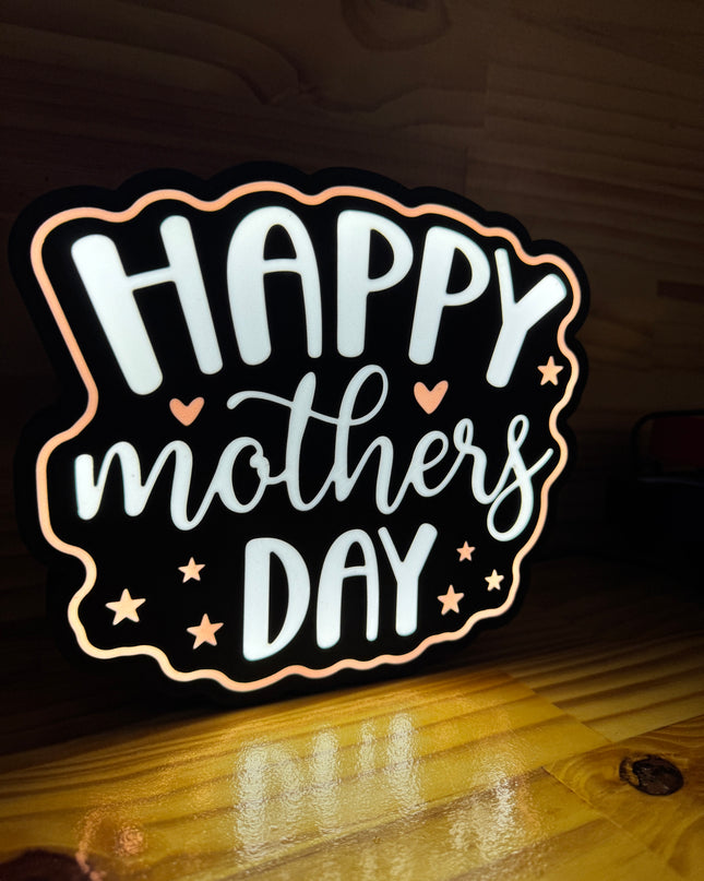Lampe Happy Mother’s Day - Lightbox 3D LED | Design Noir, Blanc & Rose | USB