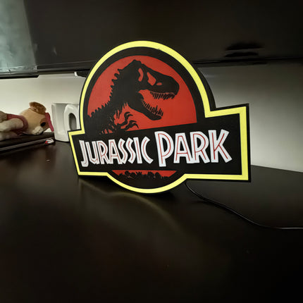 Lampe Jurassic Park - Lightbox 3D LED | Design Noir, Rouge & Jaune | USB