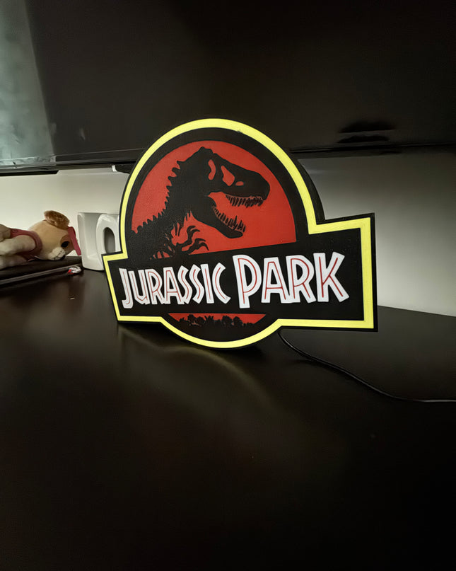 Lampe Jurassic Park - Lightbox 3D LED | Design Noir, Rouge & Jaune | USB