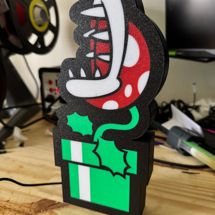 Lampe Plante Piranha - Mario Lightbox 3D LED | Design Noir, Vert, Blanc & Rouge | USB