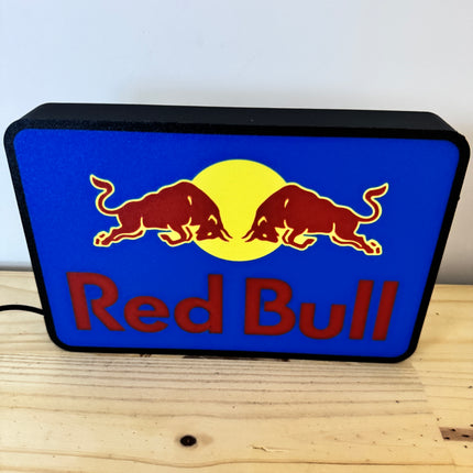Lampe Red Bull - Lightbox 3D LED | Design Noir, Jaune, Bleu & Rouge | USB