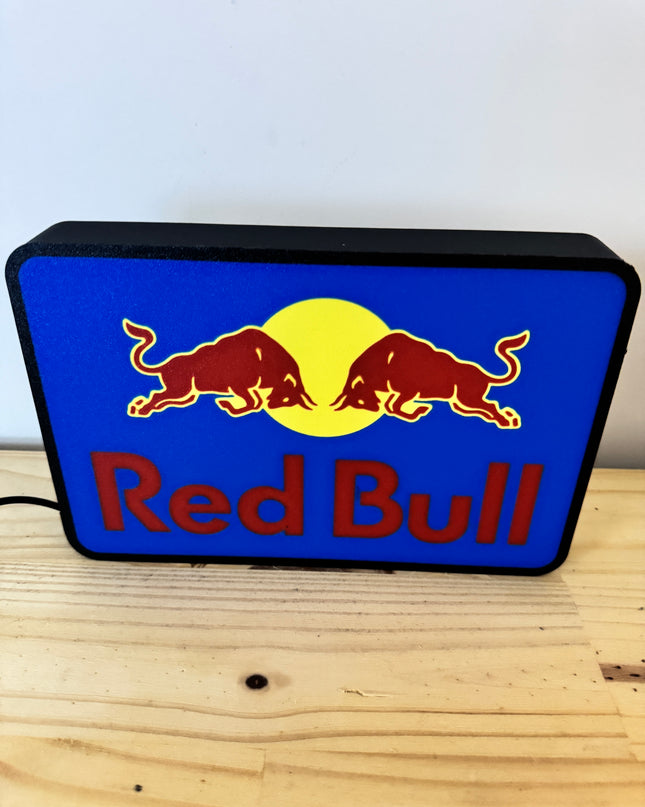 Lampe Red Bull - Lightbox 3D LED | Design Noir, Jaune, Bleu & Rouge | USB
