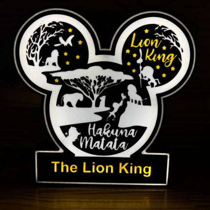 Lampe Le Roi Lion - Lightbox 3D LED | Design Noir, Blanc & Jaune | USB