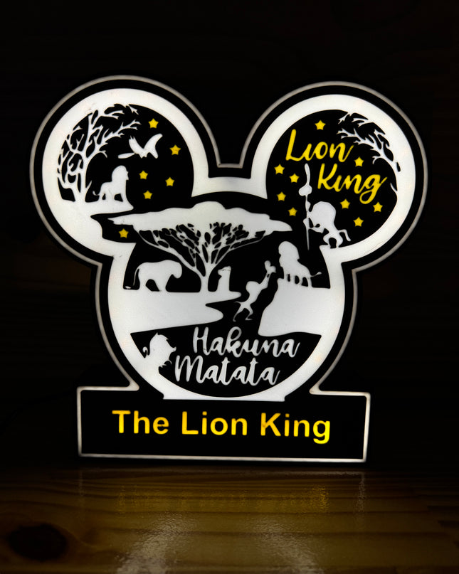 Lampe Le Roi Lion - Lightbox 3D LED | Design Noir, Blanc & Jaune | USB
