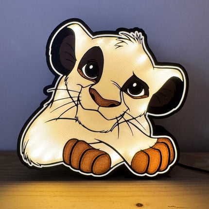 Lampe Le Roi Lion Simba - Lightbox 3D LED | Design Noir, Doré, Marron & Blanc | USB