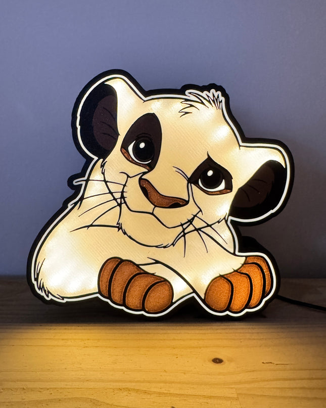 Lampe Le Roi Lion Simba - Lightbox 3D LED | Design Noir, Doré, Marron & Blanc | USB