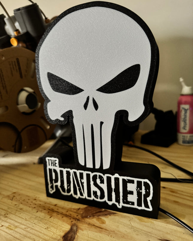 Lampe The Punisher - Lightbox 3D LED | Design Noir & Blanc | USB