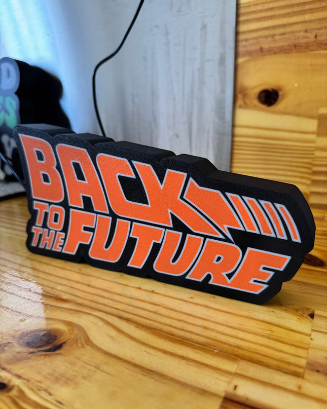 Lampe Back to the Future - Lightbox 3D LED | Design Noir, Orange & Blanc | USB