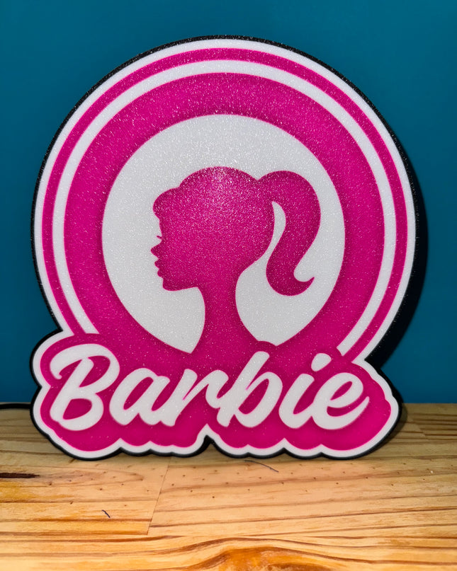 Lampe Barbie Ronde - Lightbox 3D LED | Design Noir, Blanc & Rose | USB