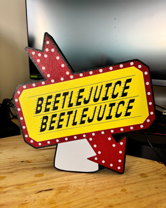 Lampe Beetlejuice - Lightbox 3D LED | Design Noir, Blanc, Rouge & Jaune | USB