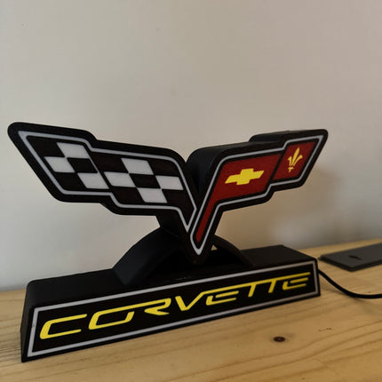 Lampe Corvette - Lightbox 3D LED | Design Noir, Rouge, Jaune & Blanc | USB