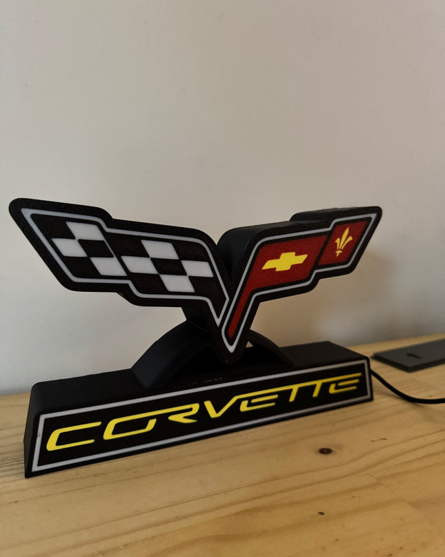 Lampe Corvette - Lightbox 3D LED | Design Noir, Rouge, Jaune & Blanc | USB