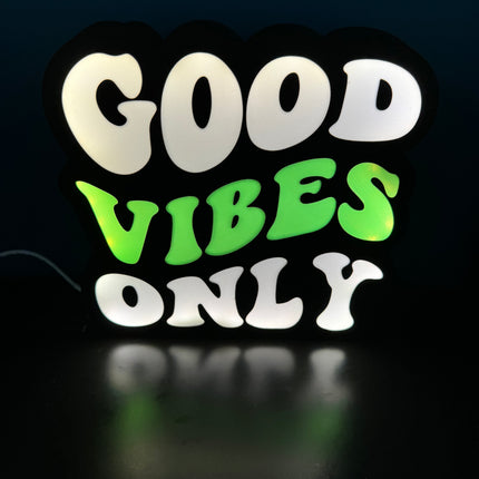 Lampe Good Vibes Only - Lightbox 3D LED | Design Noir, Blanc & Vert | USB