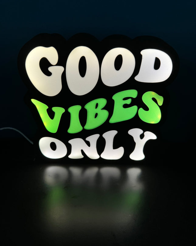 Lampe Good Vibes Only - Lightbox 3D LED | Design Noir, Blanc & Vert | USB