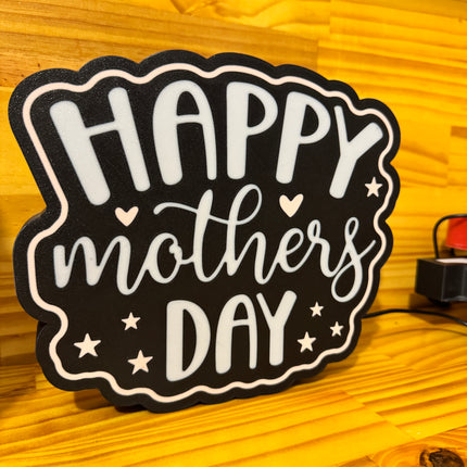 Lampe Happy Mother’s Day - Lightbox 3D LED | Design Noir, Blanc & Rose | USB