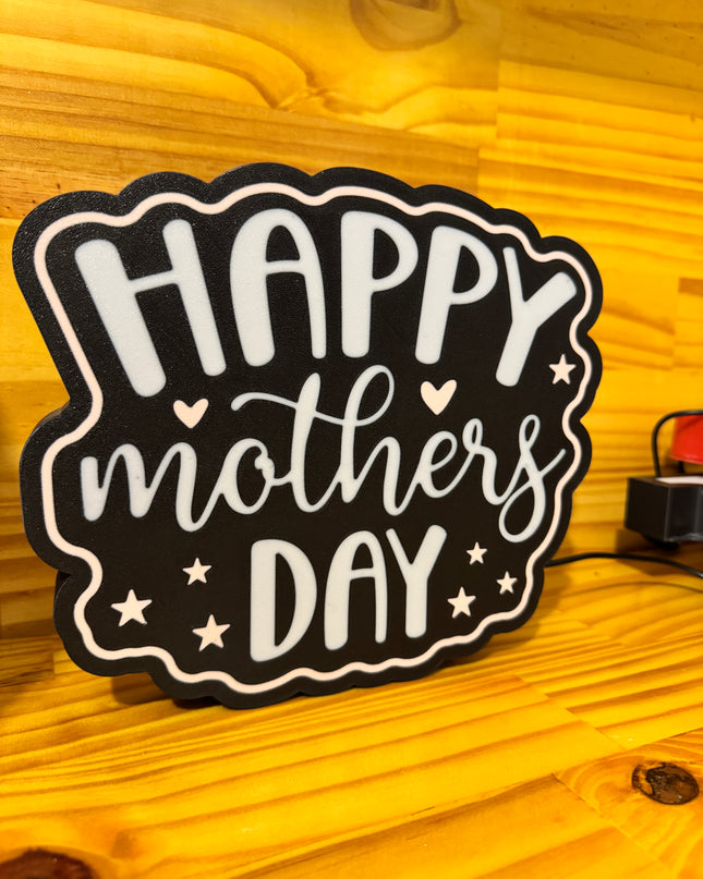 Lampe Happy Mother’s Day - Lightbox 3D LED | Design Noir, Blanc & Rose | USB