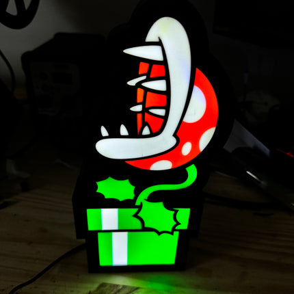 Lampe Plante Piranha - Mario Lightbox 3D LED | Design Noir, Vert, Blanc & Rouge | USB