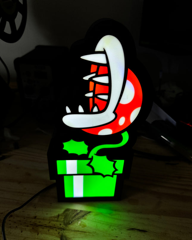 Lampe Plante Piranha - Mario Lightbox 3D LED | Design Noir, Vert, Blanc & Rouge | USB