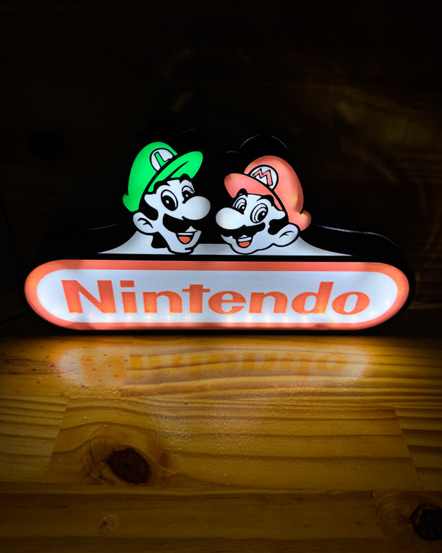 Lampe Mario & Luigi - Nintendo Lightbox 3D LED | Design Noir, Blanc, Rouge & Vert | USB