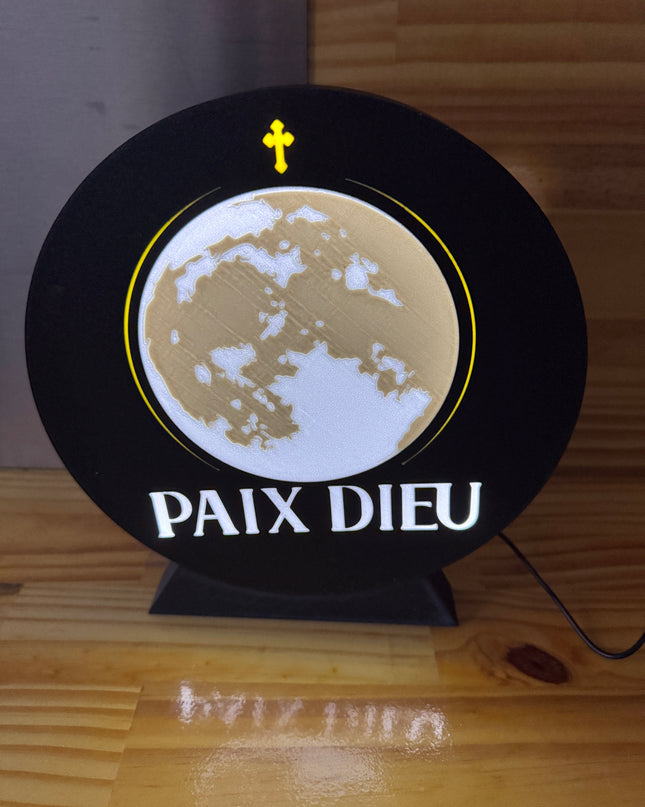 Lampe Paix Dieu - Lightbox 3D LED | Design Noir, Blanc, Jaune & Gris | USB
