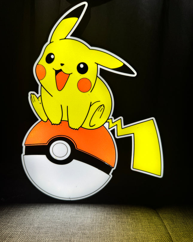Lampe Pikachu Pokéball - Lightbox 3D LED | Design Noir, Rouge, Blanc & Jaune | USB