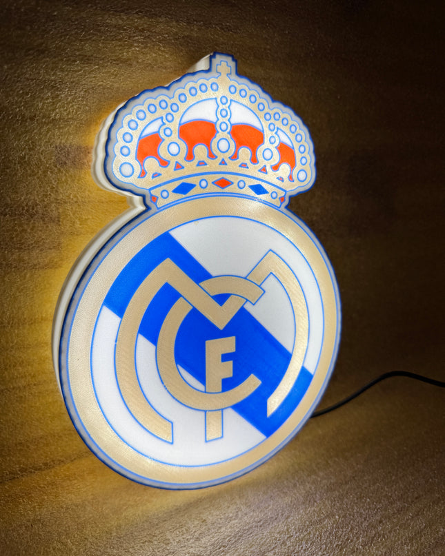 Lampe Real Madrid - Lightbox 3D LED | Design Blanc, Doré, Rouge & Bleu | USB