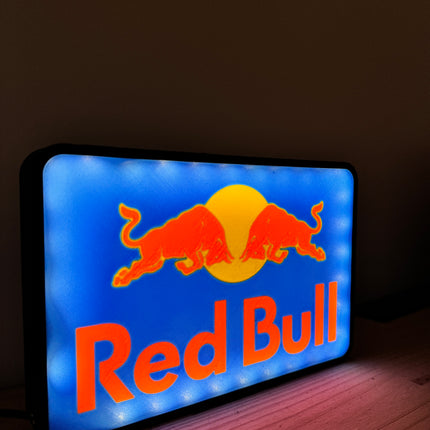 Lampe Red Bull - Lightbox 3D LED | Design Noir, Jaune, Bleu & Rouge | USB