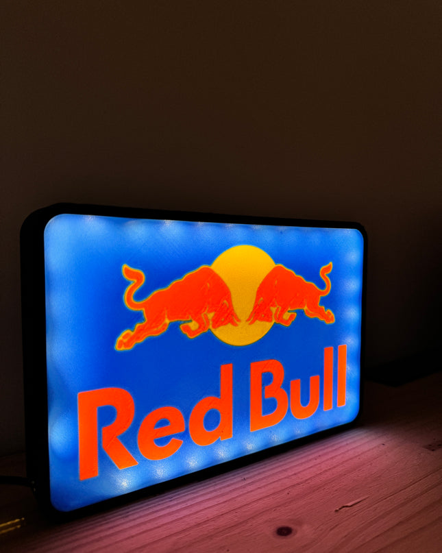 Lampe Red Bull - Lightbox 3D LED | Design Noir, Jaune, Bleu & Rouge | USB