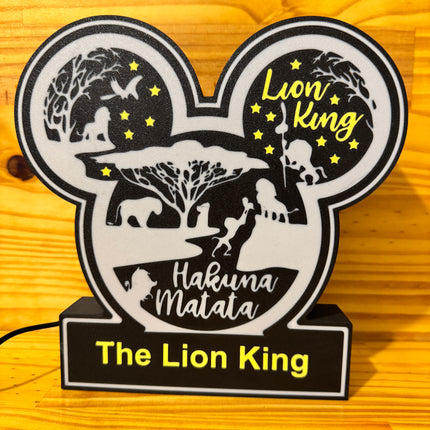 Lampe Le Roi Lion - Lightbox 3D LED | Design Noir, Blanc & Jaune | USB