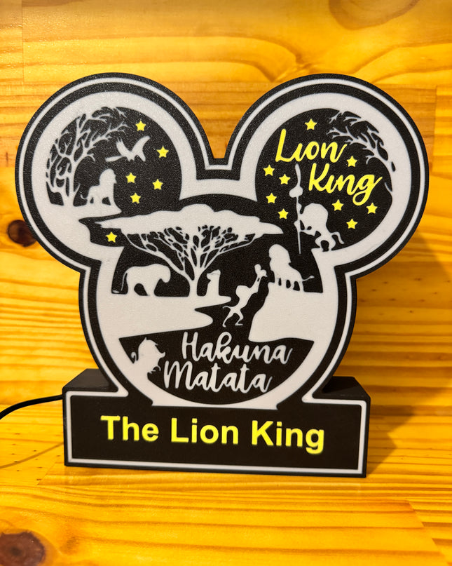 Lampe Le Roi Lion - Lightbox 3D LED | Design Noir, Blanc & Jaune | USB