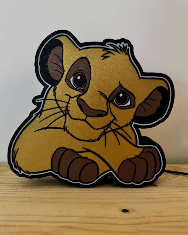 Lampe Le Roi Lion Simba - Lightbox 3D LED | Design Noir, Doré, Marron & Blanc | USB