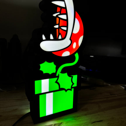 Lampe Plante Piranha - Mario Lightbox 3D LED | Design Noir, Vert, Blanc & Rouge | USB