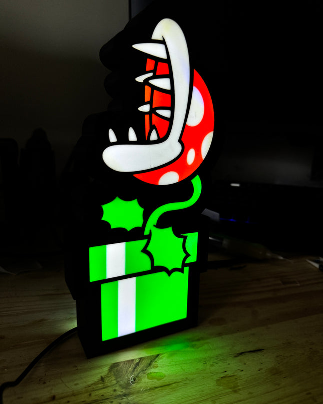 Lampe Plante Piranha - Mario Lightbox 3D LED | Design Noir, Vert, Blanc & Rouge | USB